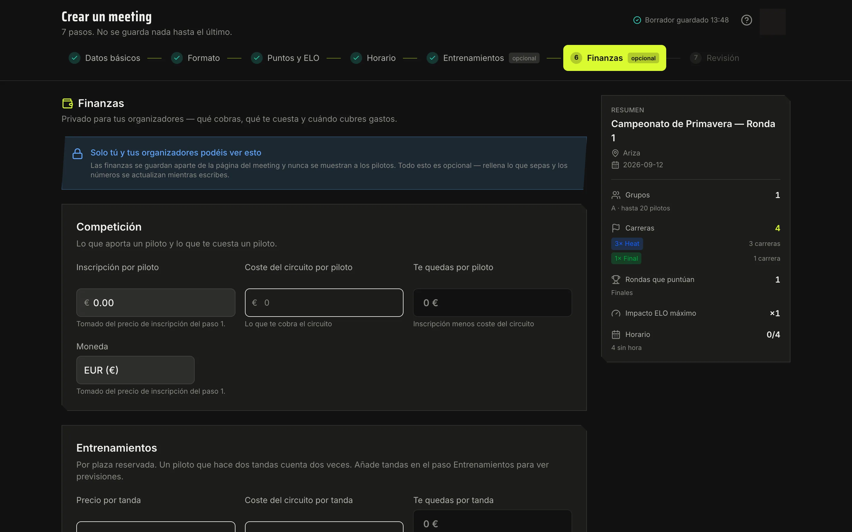 Punto de equilibrio y escenarios de asistencia.